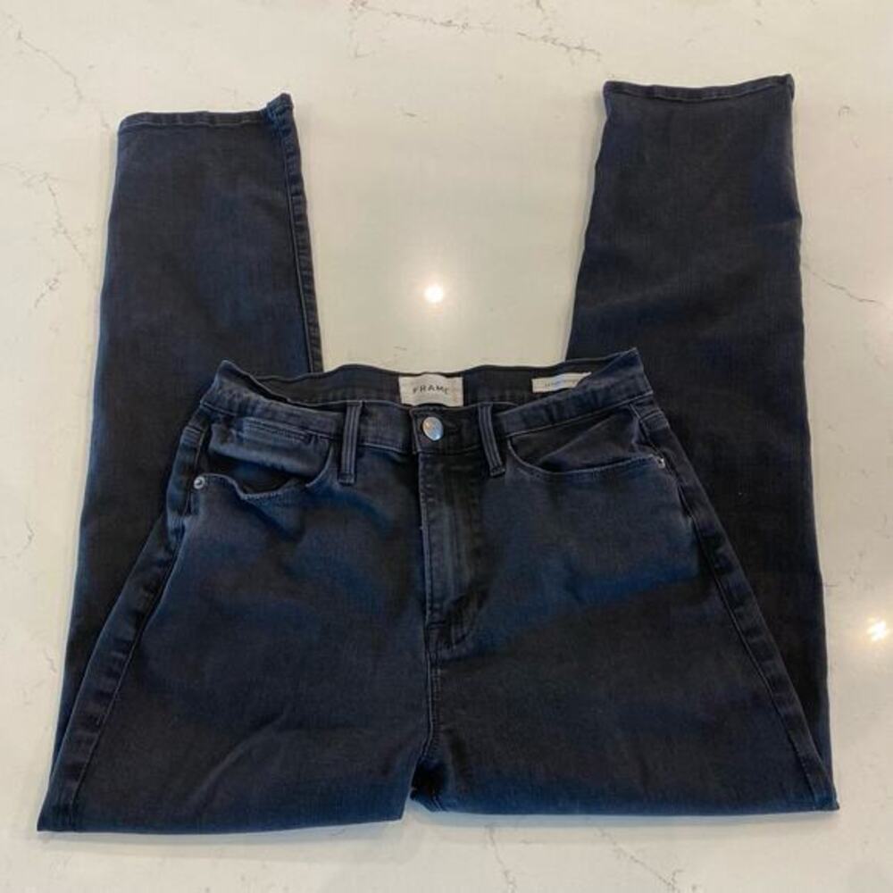 FRAME Le High‎ Straight Leg Cropped Denim Jeans in Maverick Rips Size 28 - Picture 3 of 12